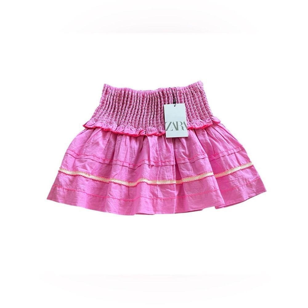 NWT Girls Zara Pink Smocked Pleated Cotton Mini Skirt